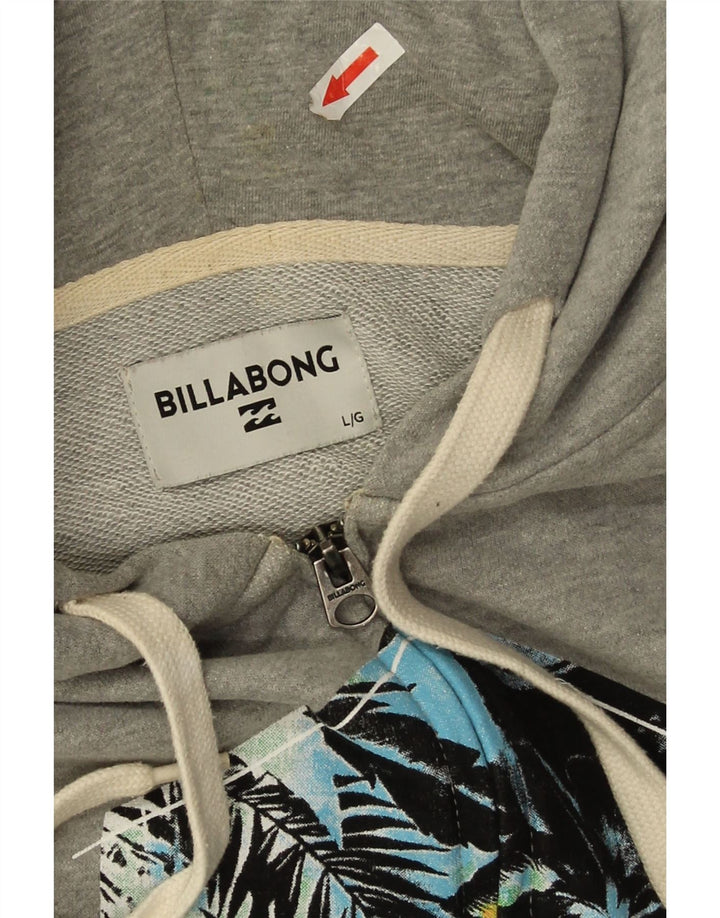 Maglione con cappuccio e zip grafica da uomo Billabong grande in cotone grigio