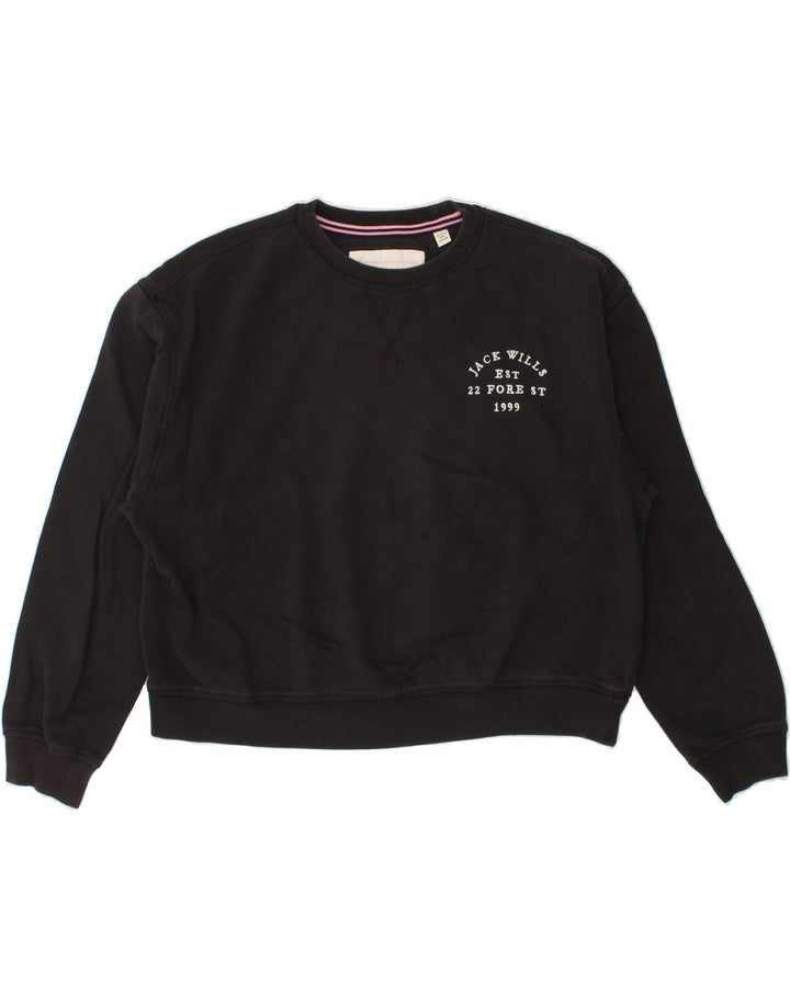 JACK WILLS Womens Oversized Graphic Sweatshirt Jumper UK 14 Large Black Vintage Jack Wills and Second-Hand Jack Wills from Messina Hembry 