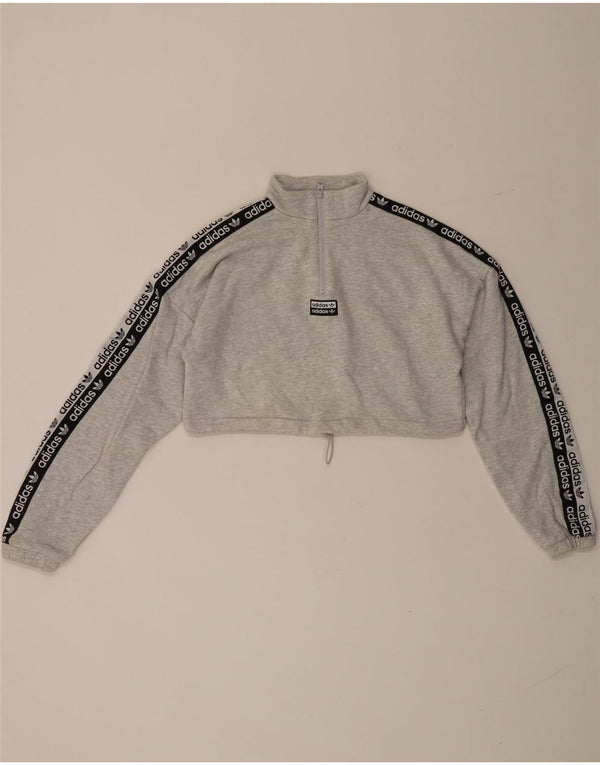 Adidas Donna Felpa con Collo con Zip Grafica Oversize Maglione UK 8 Piccolo Grigio