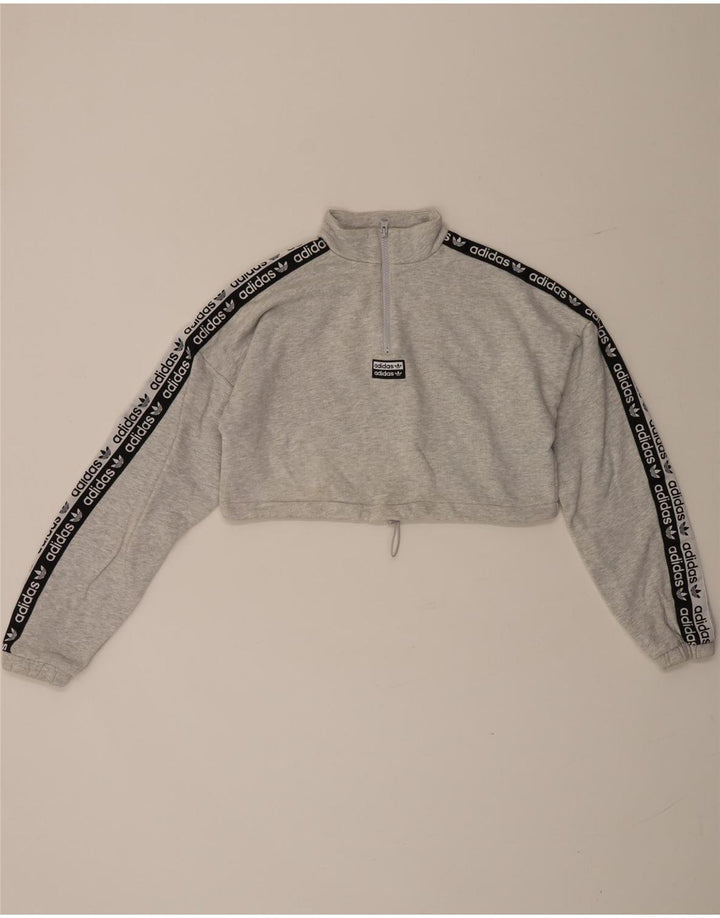 Adidas Donna Felpa con Collo con Zip Grafica Oversize Maglione UK 8 Piccolo Grigio