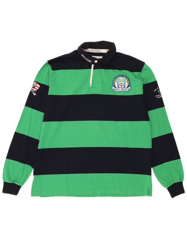 Polo da rugby a maniche lunghe con grafica da uomo Mud & Glory XL a righe verdi
