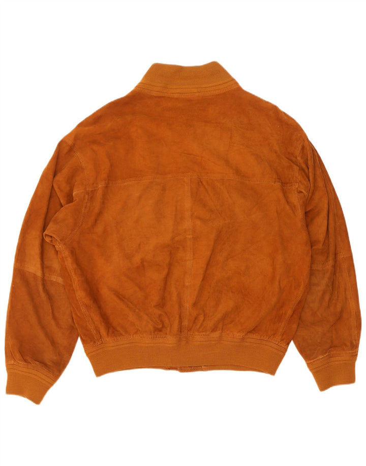Giubbotto bomber vintage in pelle scamosciata da uomo IT 50 grande in pelle marrone
