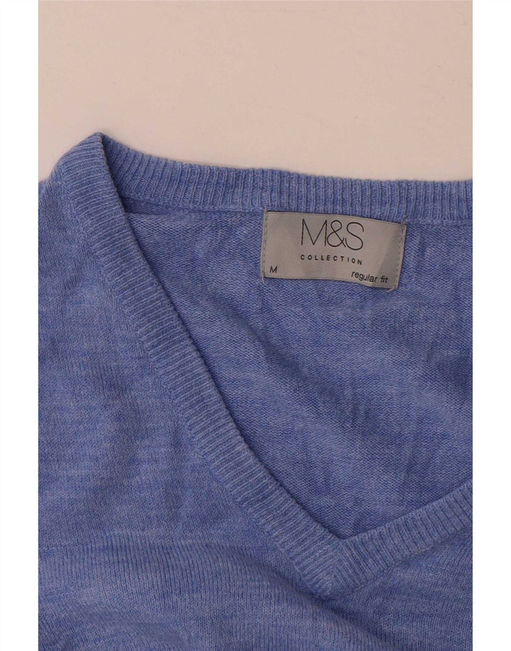 Maglione maglione con scollo a V da uomo Marks & Spencer blu medio