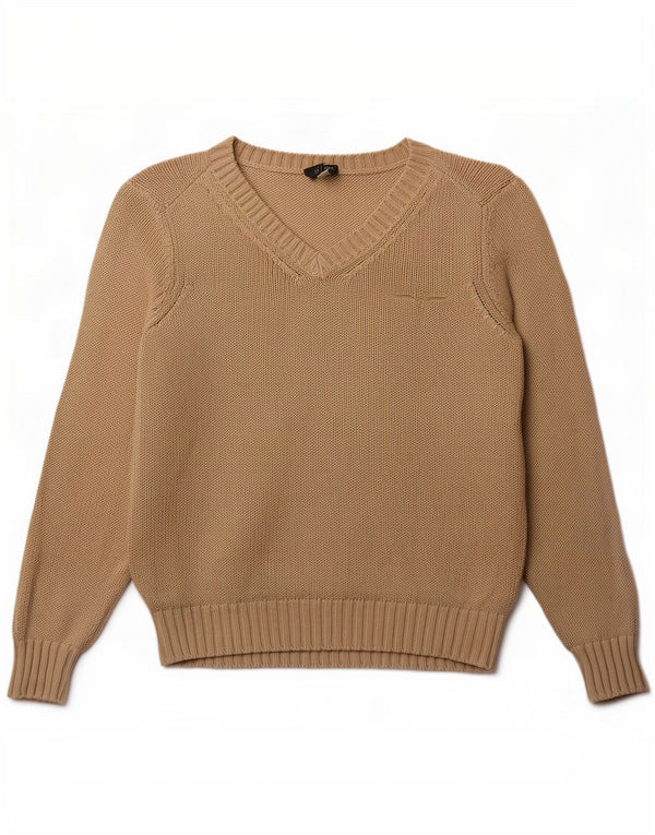 Maglione maglione con scollo a V da donna Armani Jeans UK 14 grande cotone beige