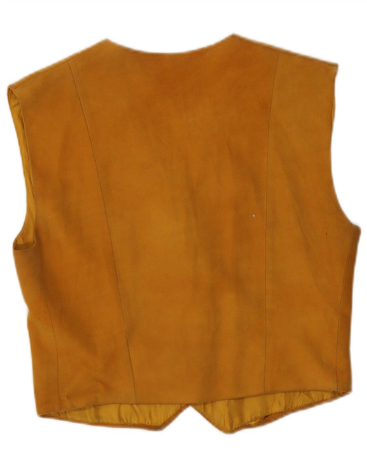 Gilet vintage in pelle scamosciata da donna UK 8 piccolo beige