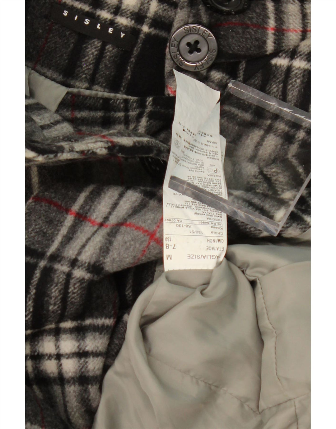 SISLEY Girls Overcoat 7-8 Years Medium Grey Check Wool Vintage Sisley and Second-Hand Sisley from Messina Hembry 