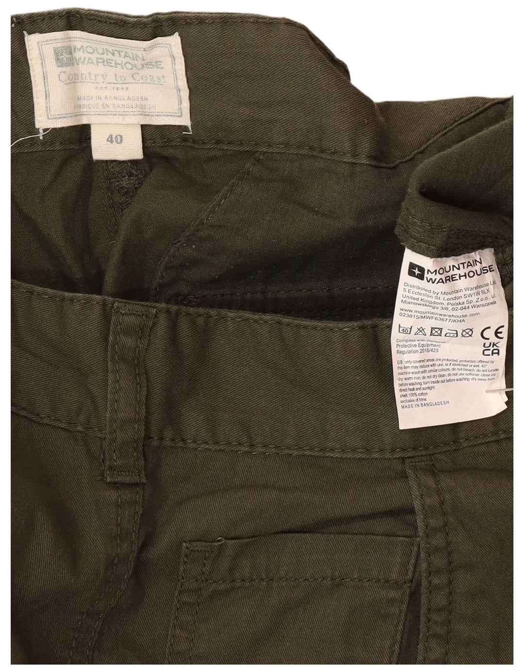 Pantaloncini cargo da uomo Mountain Warehouse W40 XL in cotone verde