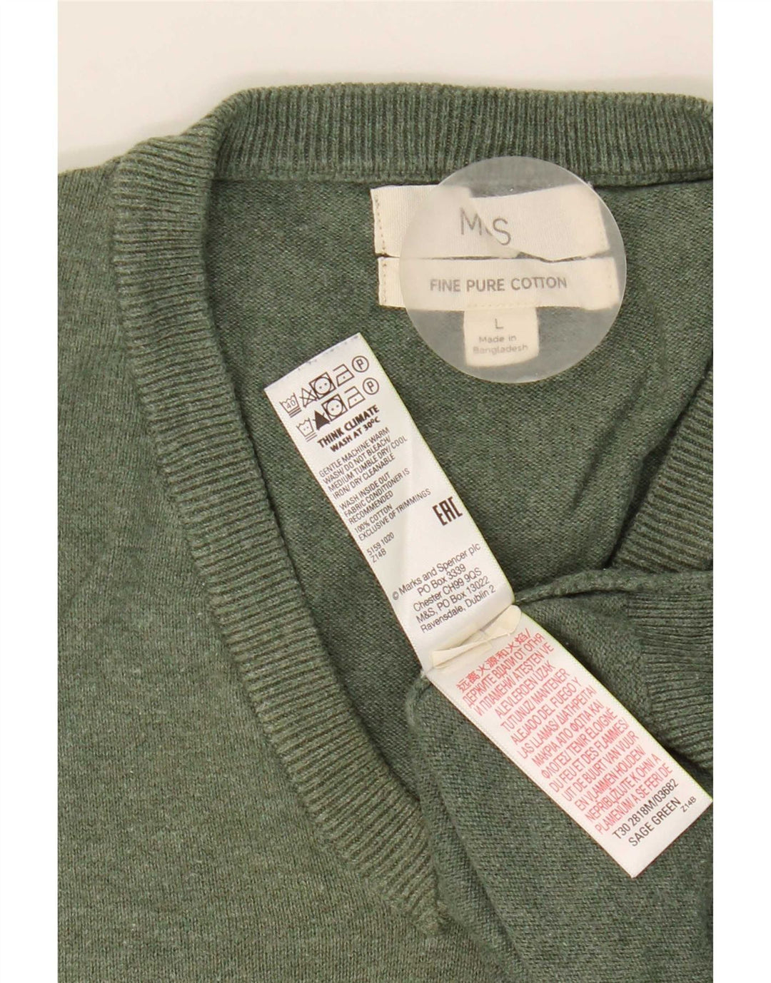 Maglione da uomo con scollo a V Marks & Spencer grande in cotone verde