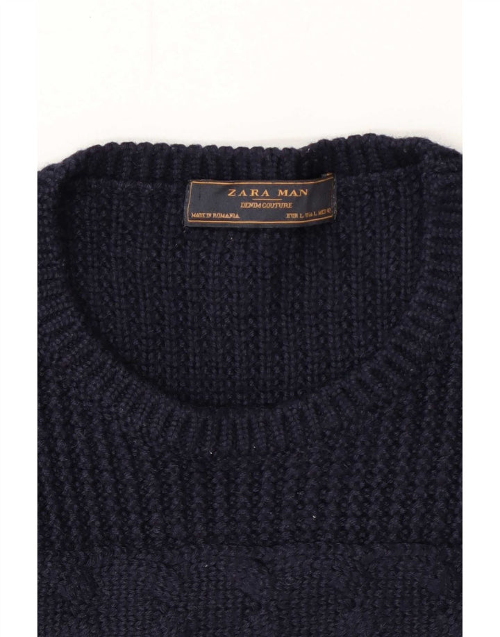 Maglione maglione girocollo da uomo Zara grande blu navy