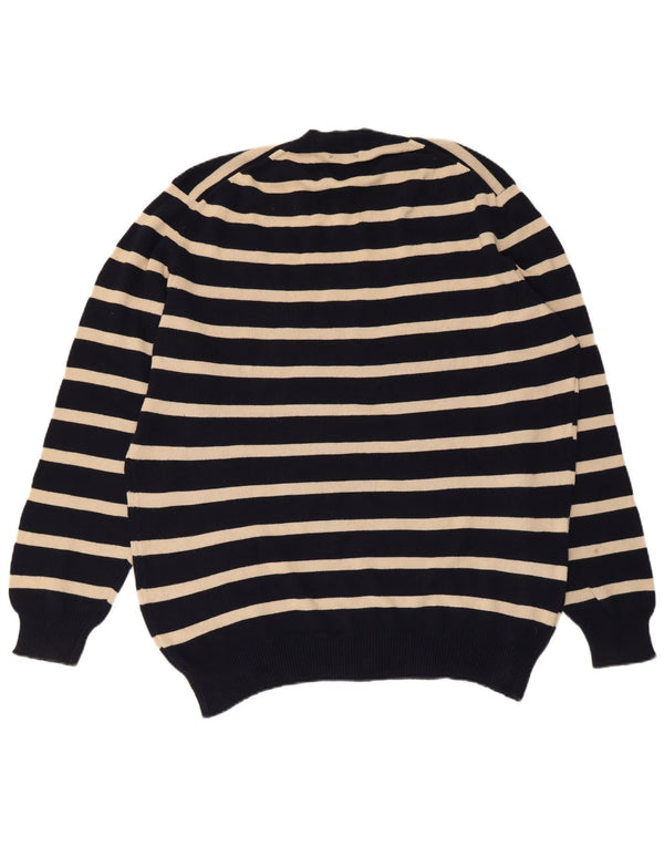 MASSIMO DUTTI Maglione da uomo con scollo a V XL in cotone a righe blu navy