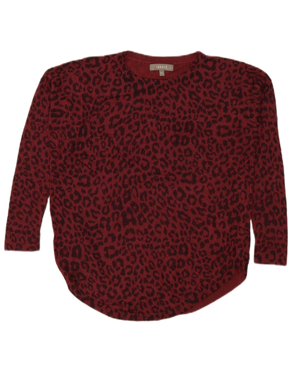 Maglione maglione con scollo a barca da donna Oasis UK 14 Stampa animalier bordeaux medio