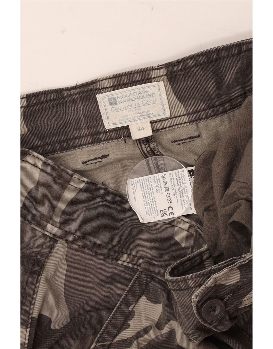 Pantaloncini cargo da uomo Mountain Warehouse W34 Large in cotone mimetico grigio