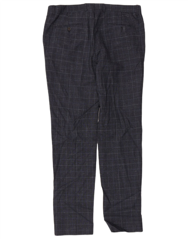 CALVIN KLEIN Pantaloni da abito dritti da uomo W36 L32 Lana a quadri blu navy