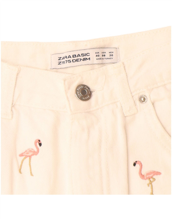 Pantaloncini di jeans Zara da donna con motivo astratto EU 40 medi W28 bianco sporco