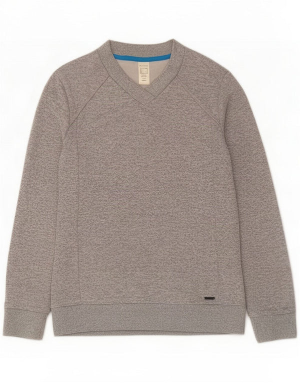 Felpa vintage da donna UK 14 grande poliestere chiazzato grigio