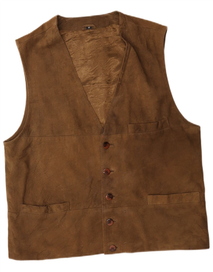 Gilet vintage da uomo in pelle scamosciata IT 52 grande in pelle marrone