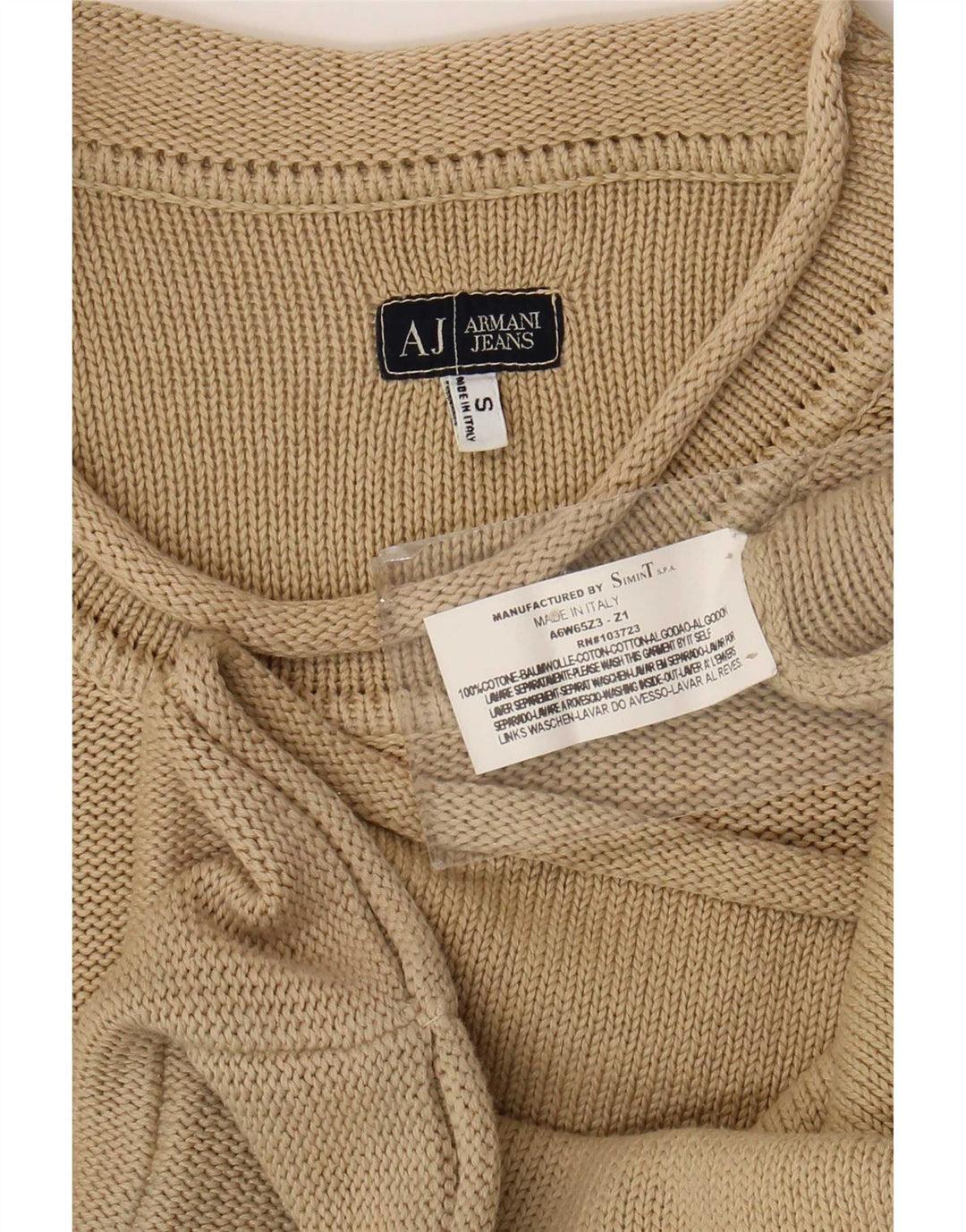 Armani Jeans Uomo Maglione Girocollo Maglione Piccolo Cotone Beige