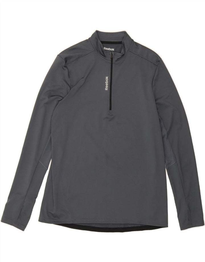 REEBOK Mens Zip Neck Pullover Tracksuit Top Large Grey Polyester Vintage Reebok and Second-Hand Reebok from Messina Hembry 