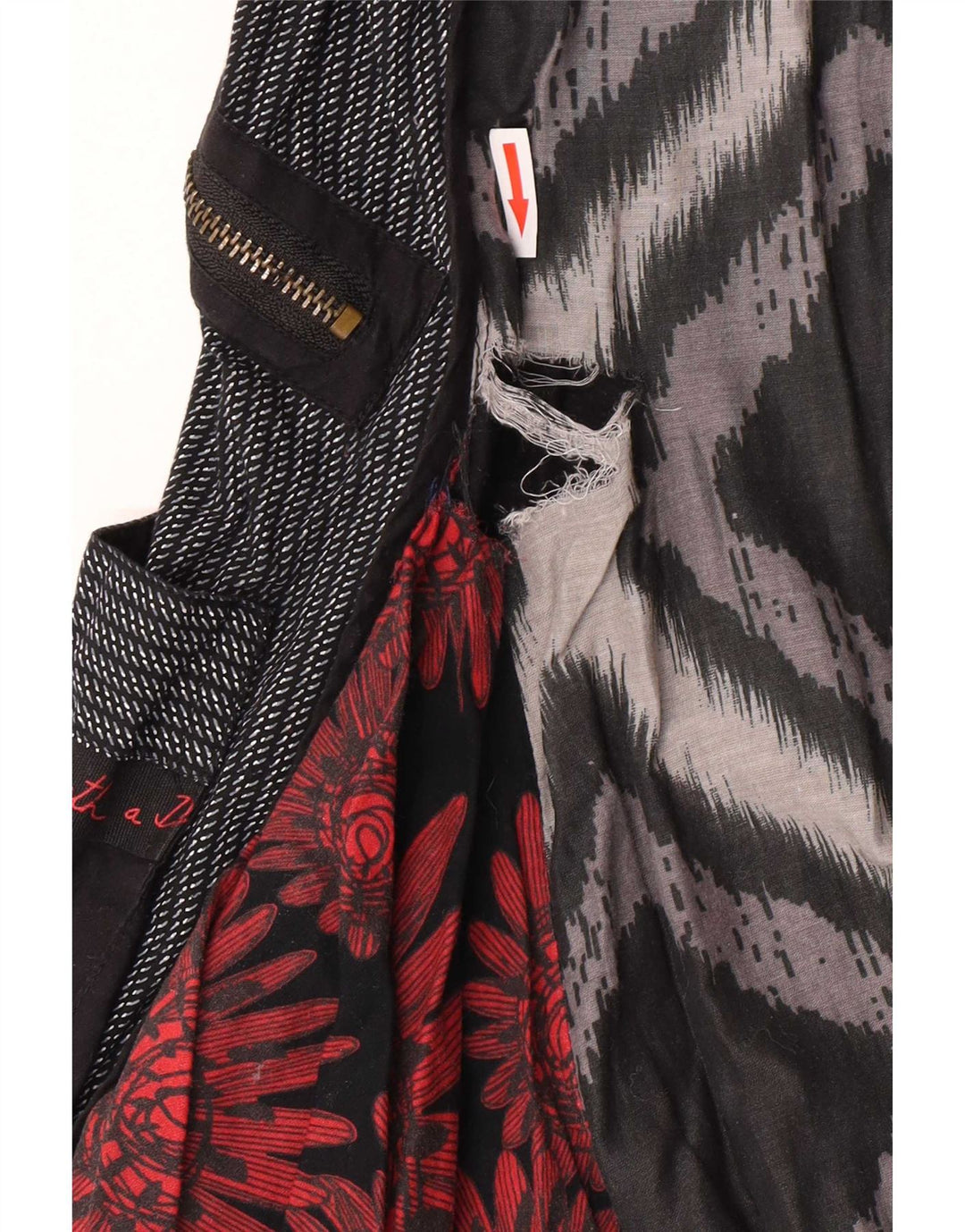 Abito impero da donna Desigual EU 42 grande cotone patchwork nero