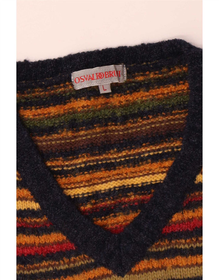 Osvaldo Bruni Maglione Uomo Scollo a V Maglione Grande Lana a Righe Multicolori