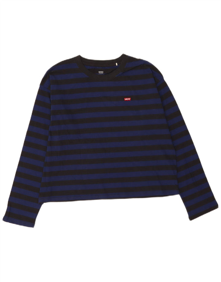 Levi's Top oversize da donna a maniche lunghe UK 14 Medium Navy Blue Striped