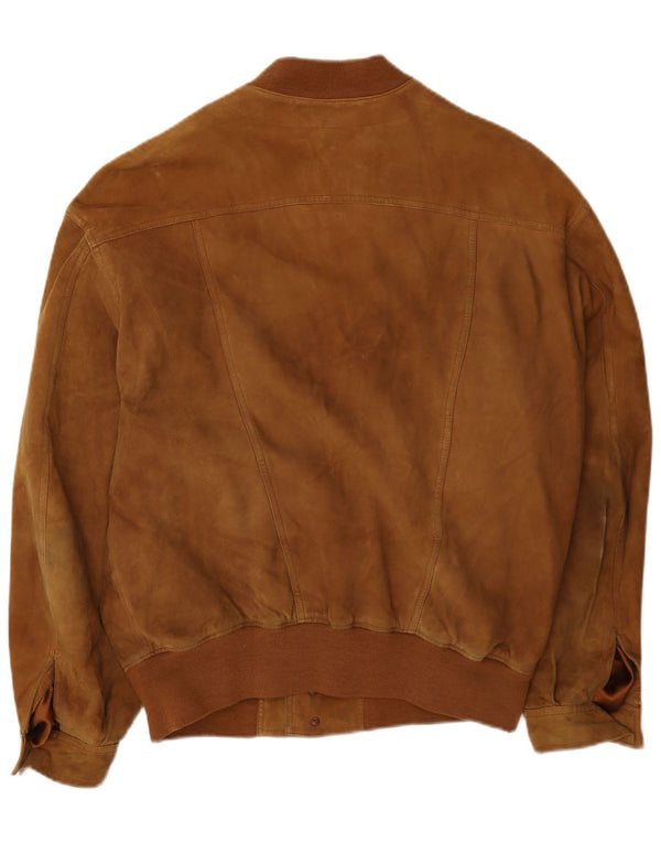 Vintage Mens Suede Bomber Jacket IT 46 Small Beige Leather