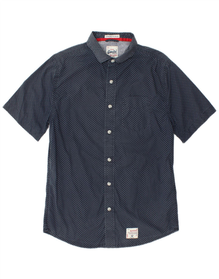 Camicia a maniche corte da uomo Superdry Large in cotone maculato blu navy