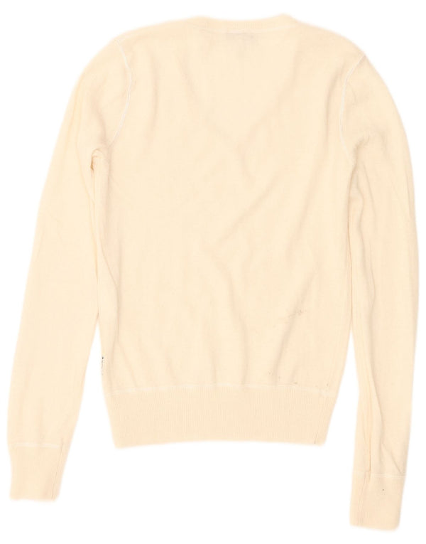 Armani Jeans Donna Maglione con scollo a V Maglione UK 4 XS Off White Viscosa
