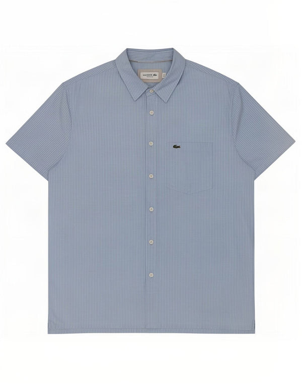 Camicia Lacoste da uomo a maniche corte vestibilità regolare taglia 44 XL gessato blu