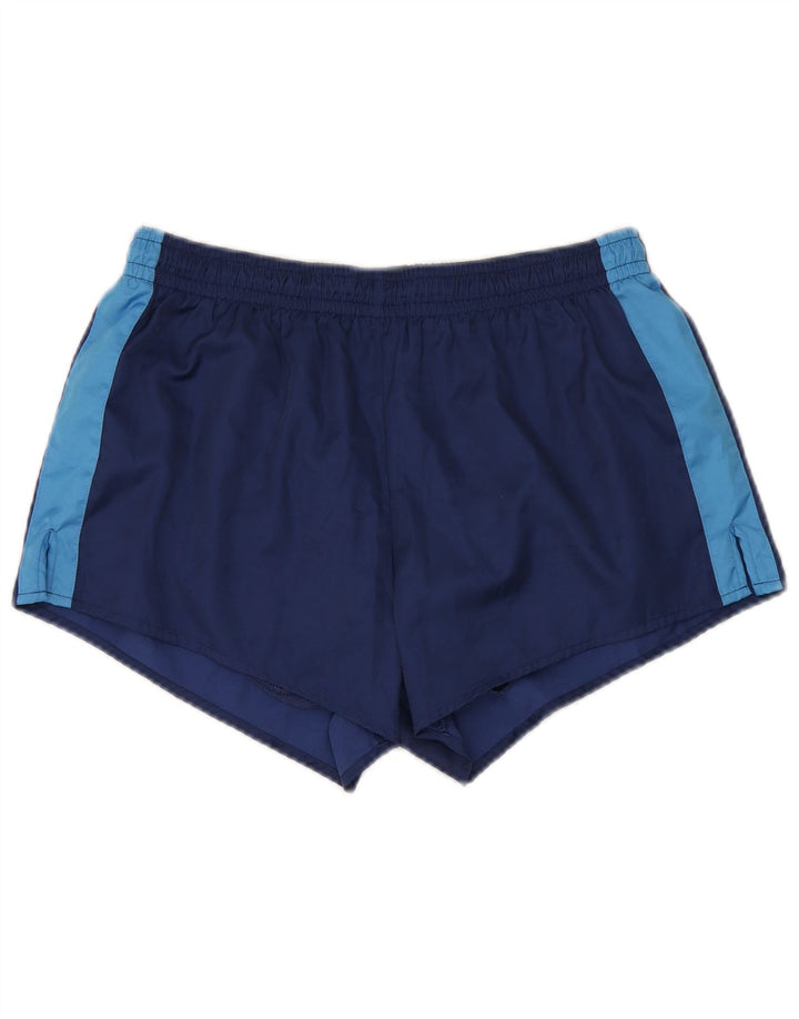 Pantaloncini da bagno vintage da uomo in poliestere color block medio blu navy