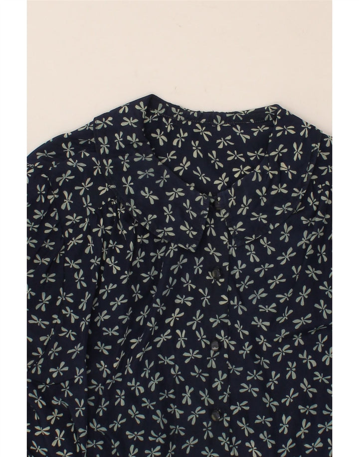 VINTAGE Womens Shirt Blouse UK 12 Medium Navy Blue Floral Vintage Vintage and Second-Hand Vintage from Messina Hembry 