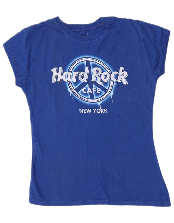T-shirt grafica da donna New York Hard Rock Cafe UK 12 cotone blu medio