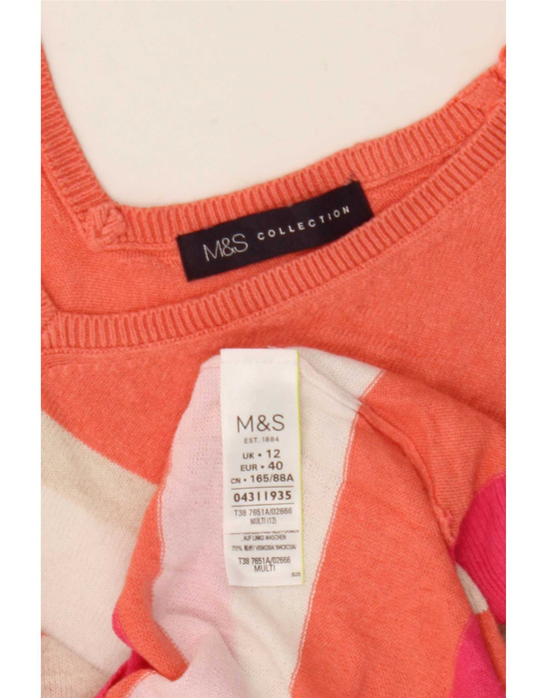 Maglione maglione con scollo a V da donna Marks & Spencer UK 12 medio multicolore