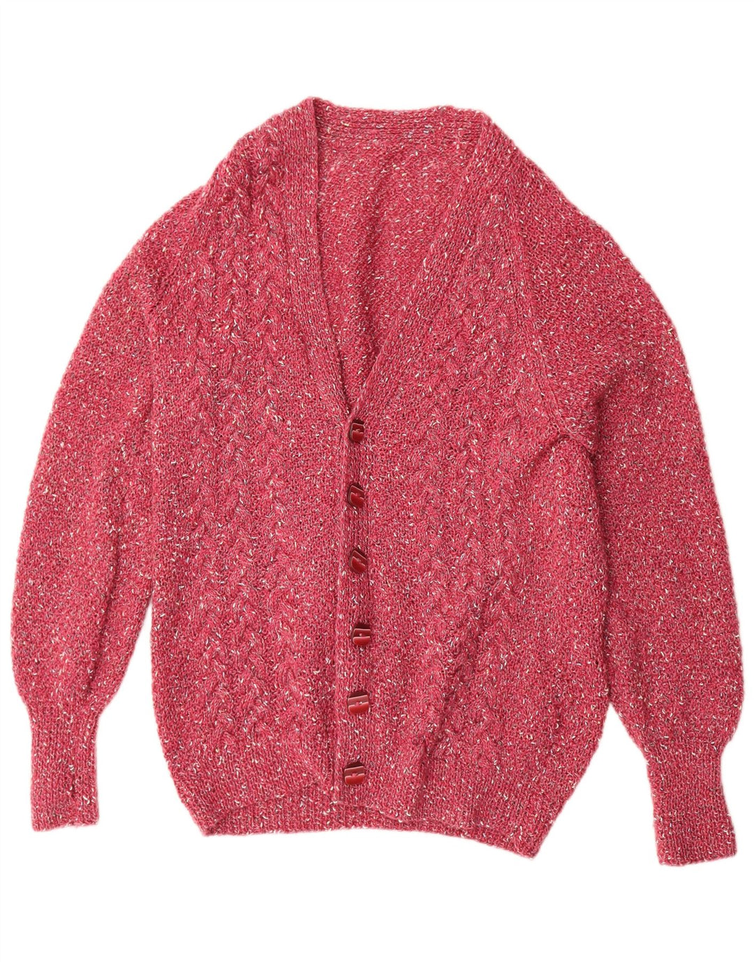 Maglione cardigan vintage da uomo XL rosa screziato