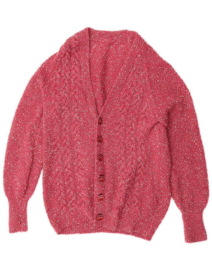 Maglione cardigan vintage da uomo XL rosa screziato