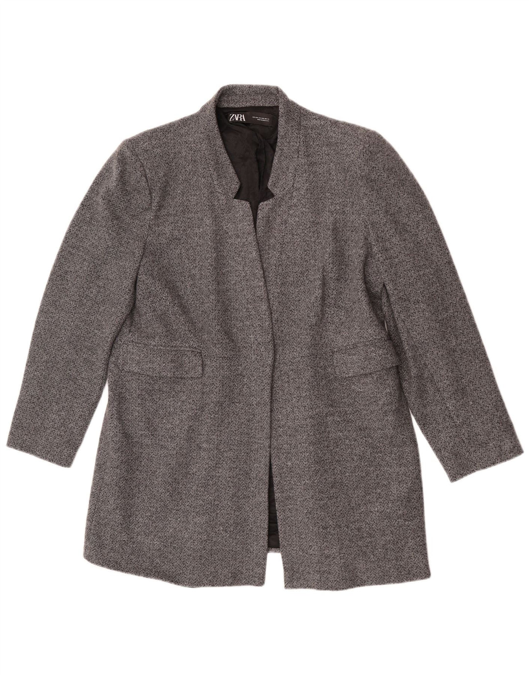 Giacca blazer aperta da donna Zara UK 20 2XL cotone grigio a spina di pesce