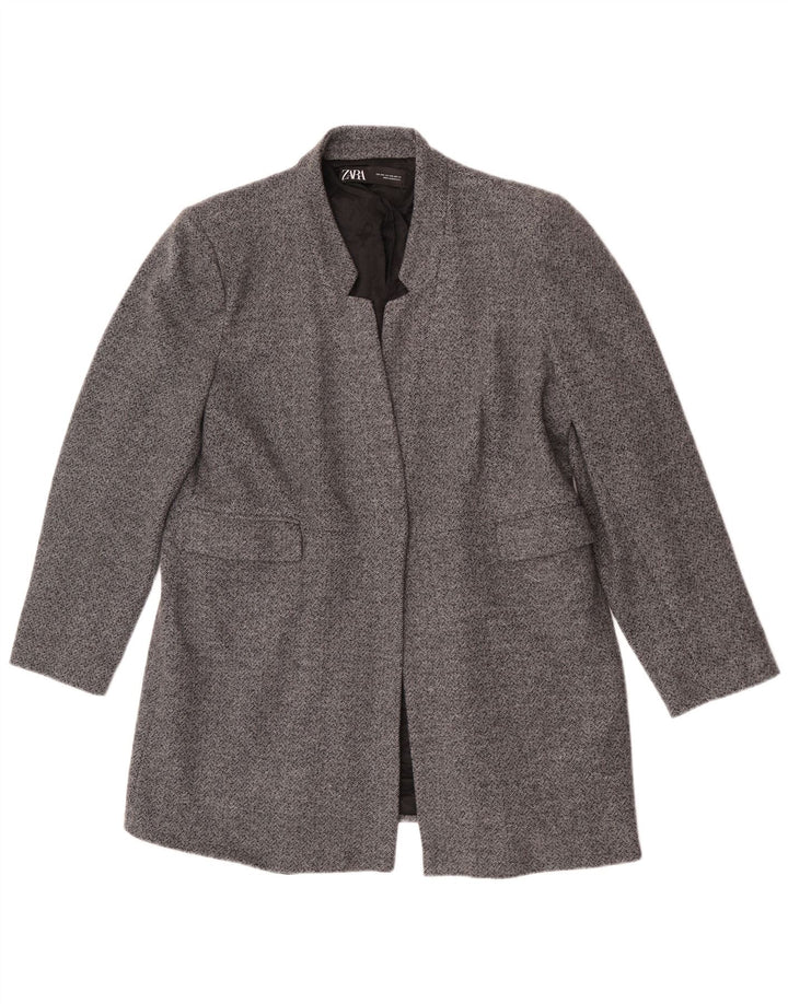 Giacca blazer aperta da donna Zara UK 20 2XL cotone grigio a spina di pesce