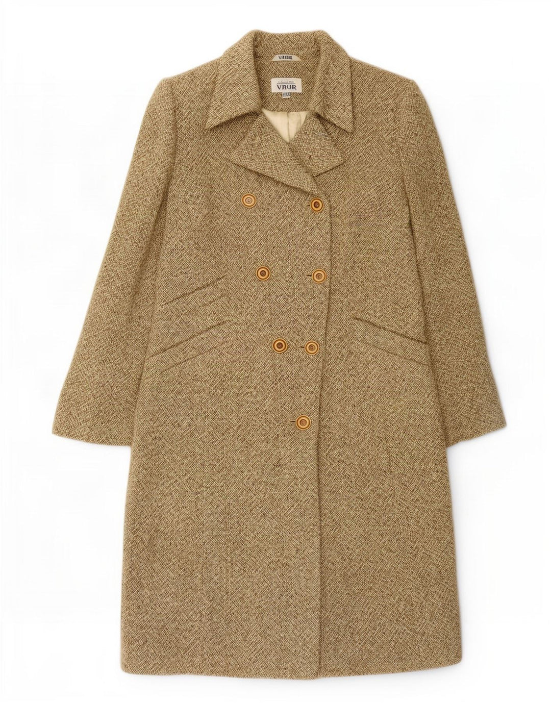Cappotto doppiopetto vintage da donna IT 48 XL Lana screziata kaki