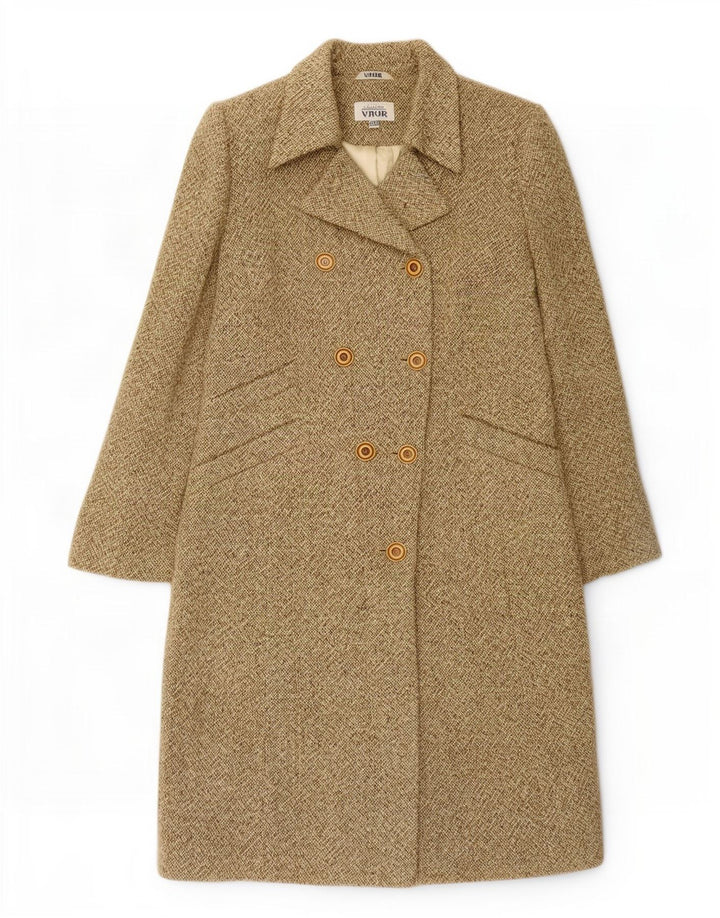 Cappotto doppiopetto vintage da donna IT 48 XL Lana screziata kaki