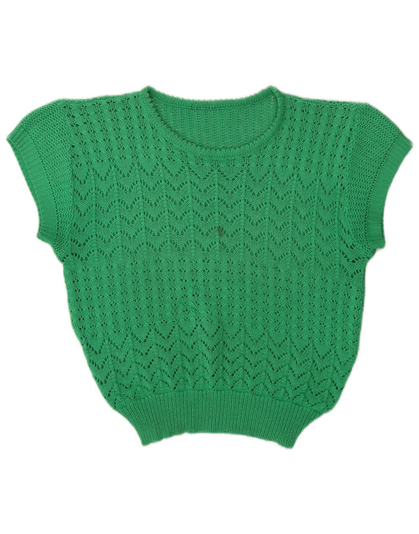 Maglione da donna vintage corto con scollo a barca trasparente UK 14 verde medio