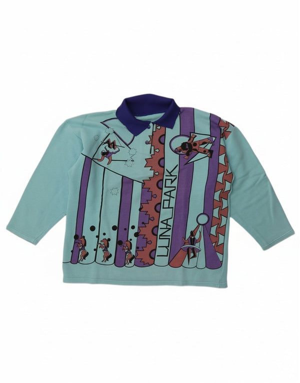 Felpa vintage da donna oversize con maniche a 3/4 UK 14 Blu medio