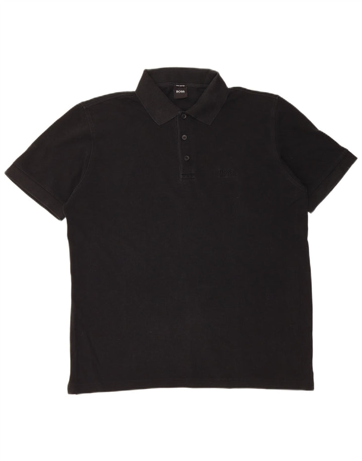 Polo da uomo Hugo Boss grande in cotone nero
