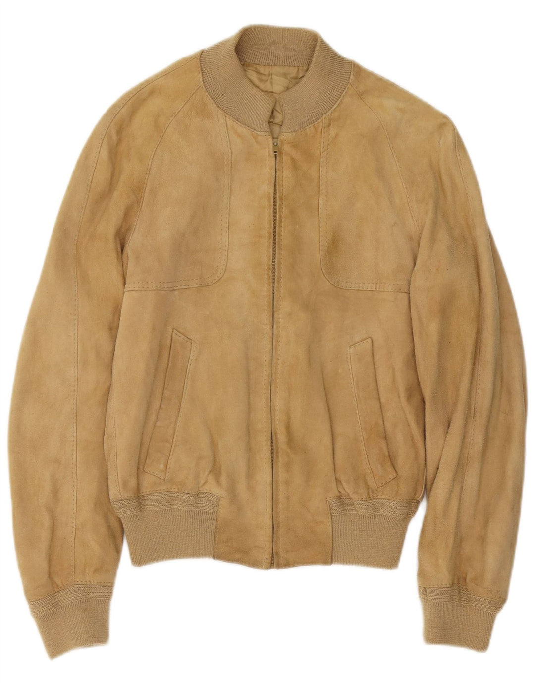 Giubbotto bomber vintage in pelle scamosciata da uomo IT 48 in pelle beige medio