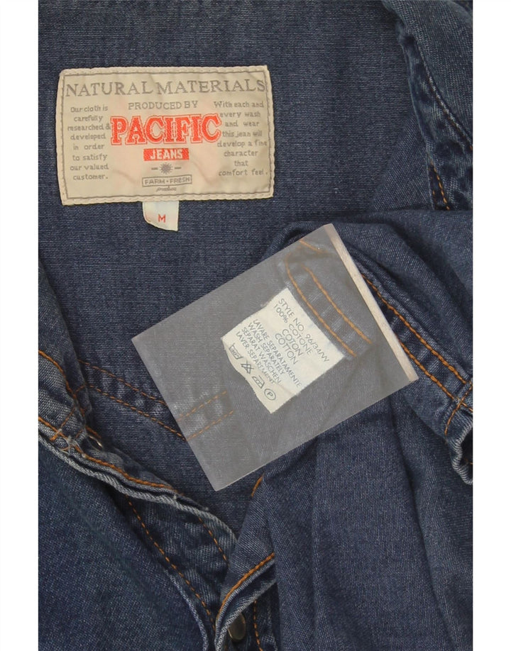 Camicia di jeans vintage da uomo vestibilità ampia in cotone blu medio