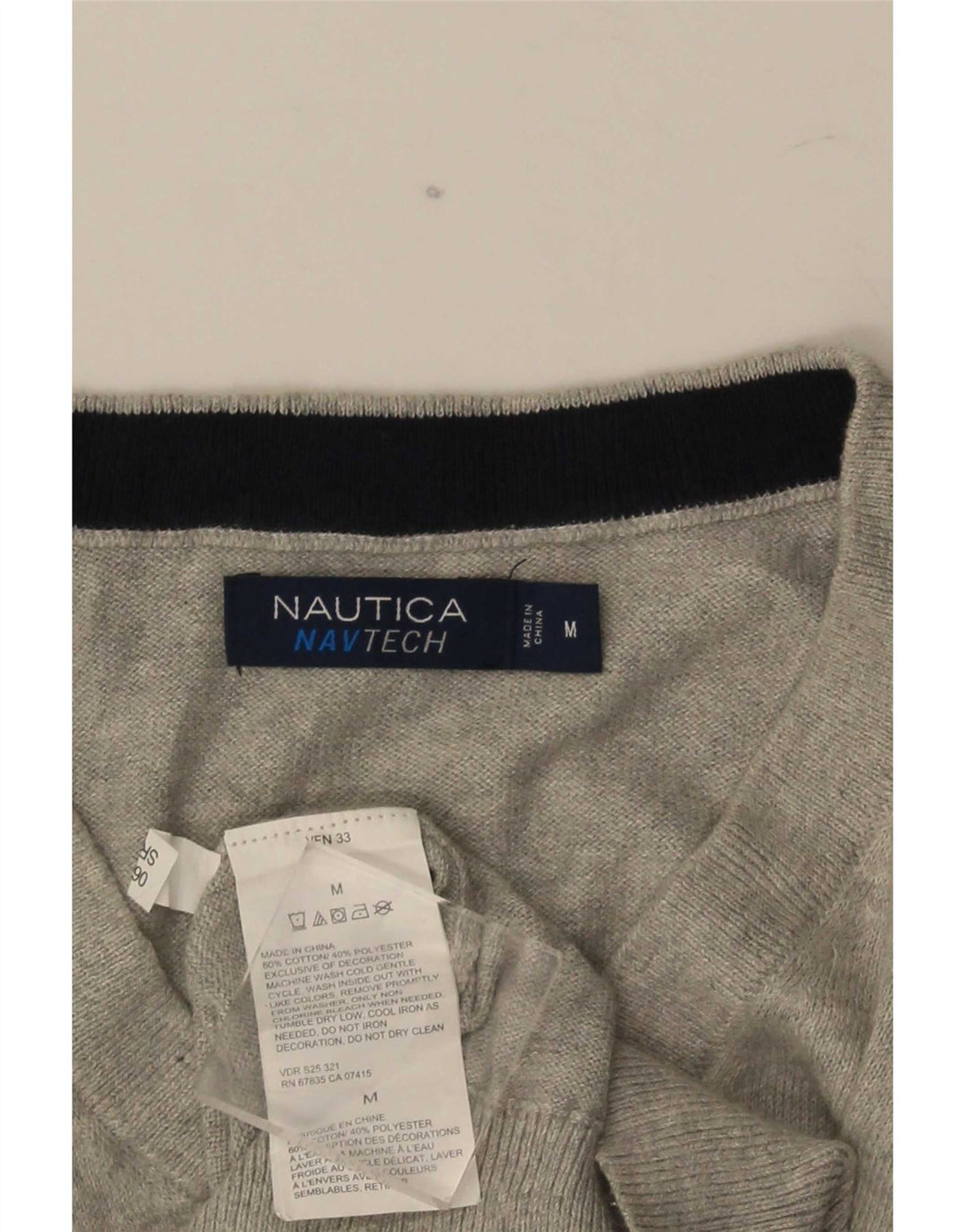 Maglione da uomo con scollo a V Nautica in cotone grigio medio
