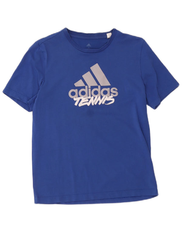 T-shirt grafica da tennis da uomo Adidas Top piccola in cotone blu
