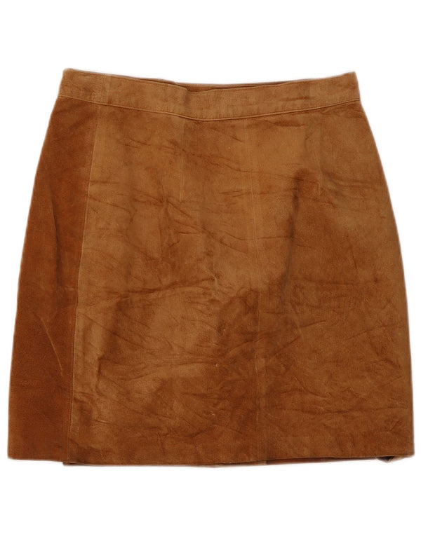 Gonna a portafoglio vintage in pelle scamosciata da donna IT 44 media W28 in pelle marrone