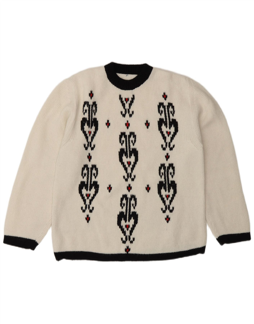 Maglione maglione girocollo da donna vintage UK 14 Medium White Paisley