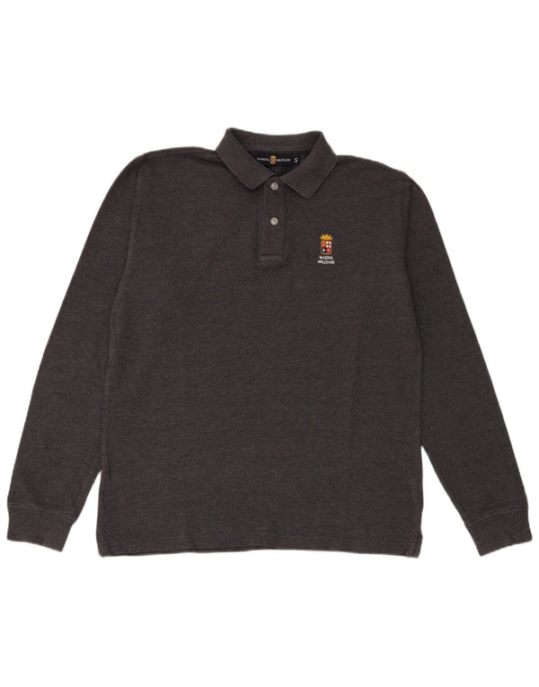 Polo Marina Militare da uomo a manica lunga piccola in cotone grigio