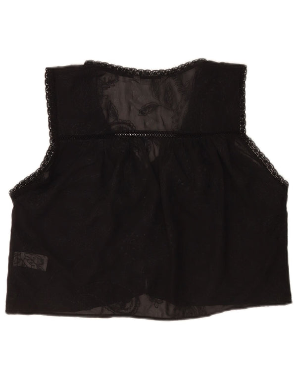 Top corto trasparente da donna Zara senza maniche UK 10 piccolo nero floreale